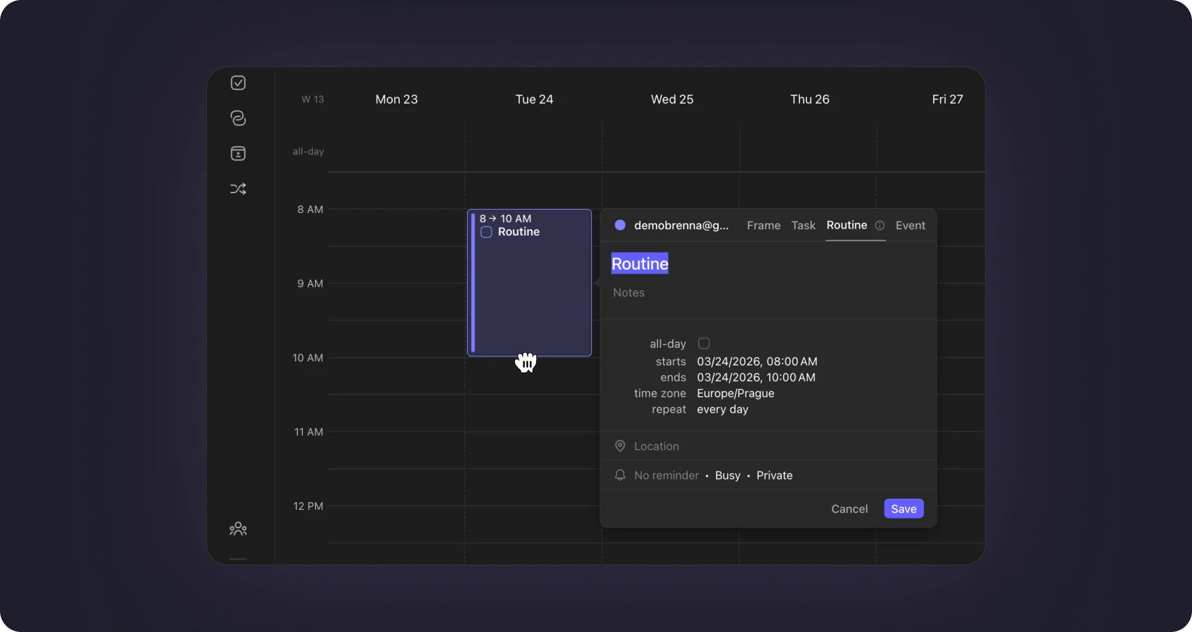 Click any time slot to build your daily routine in Morgen calendar