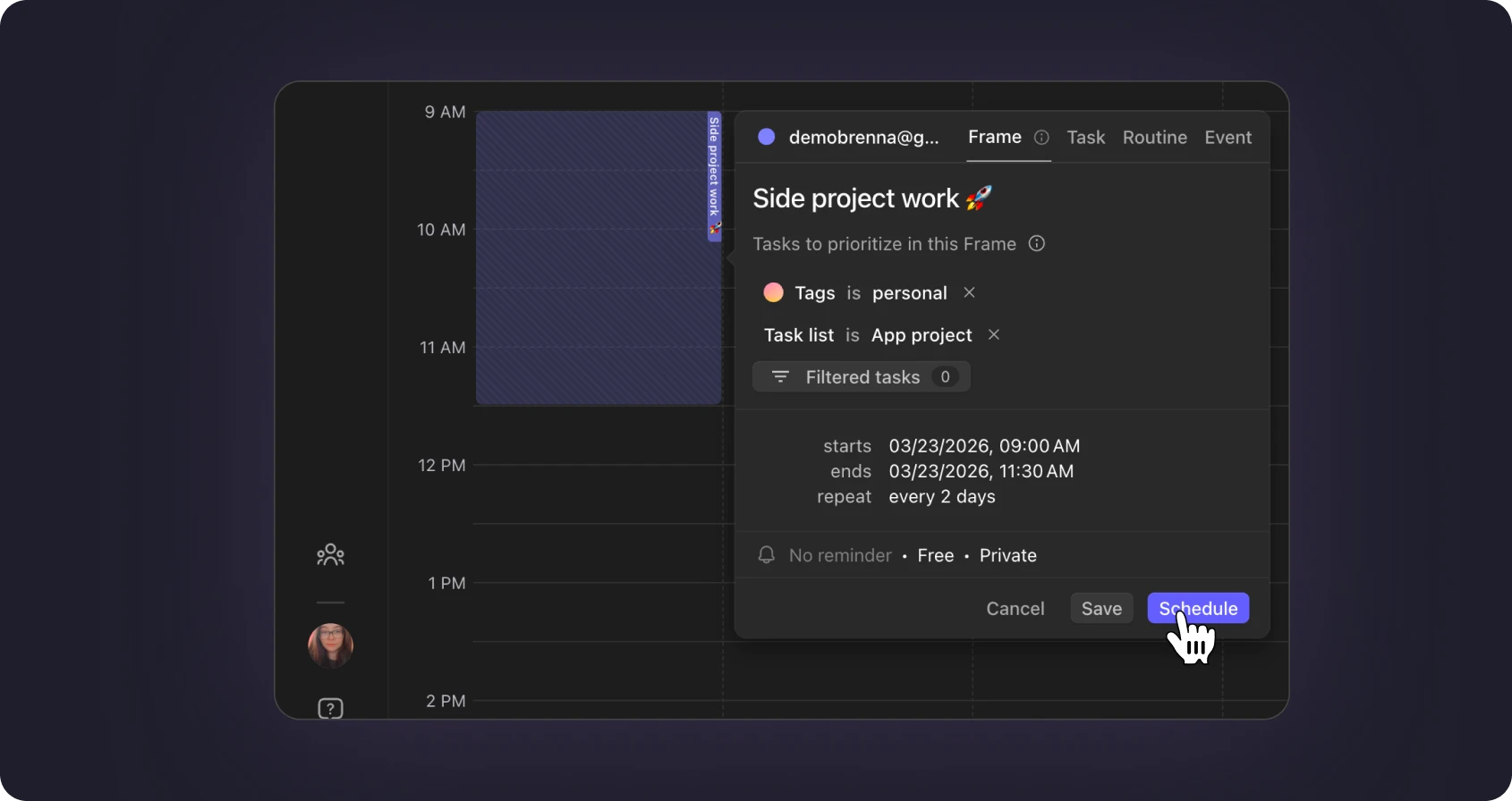 Match tasks to the right time block with filters