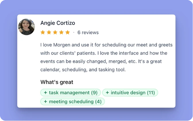 Angie Cortizo's review of Morgen on Product Hunt — 5 stars