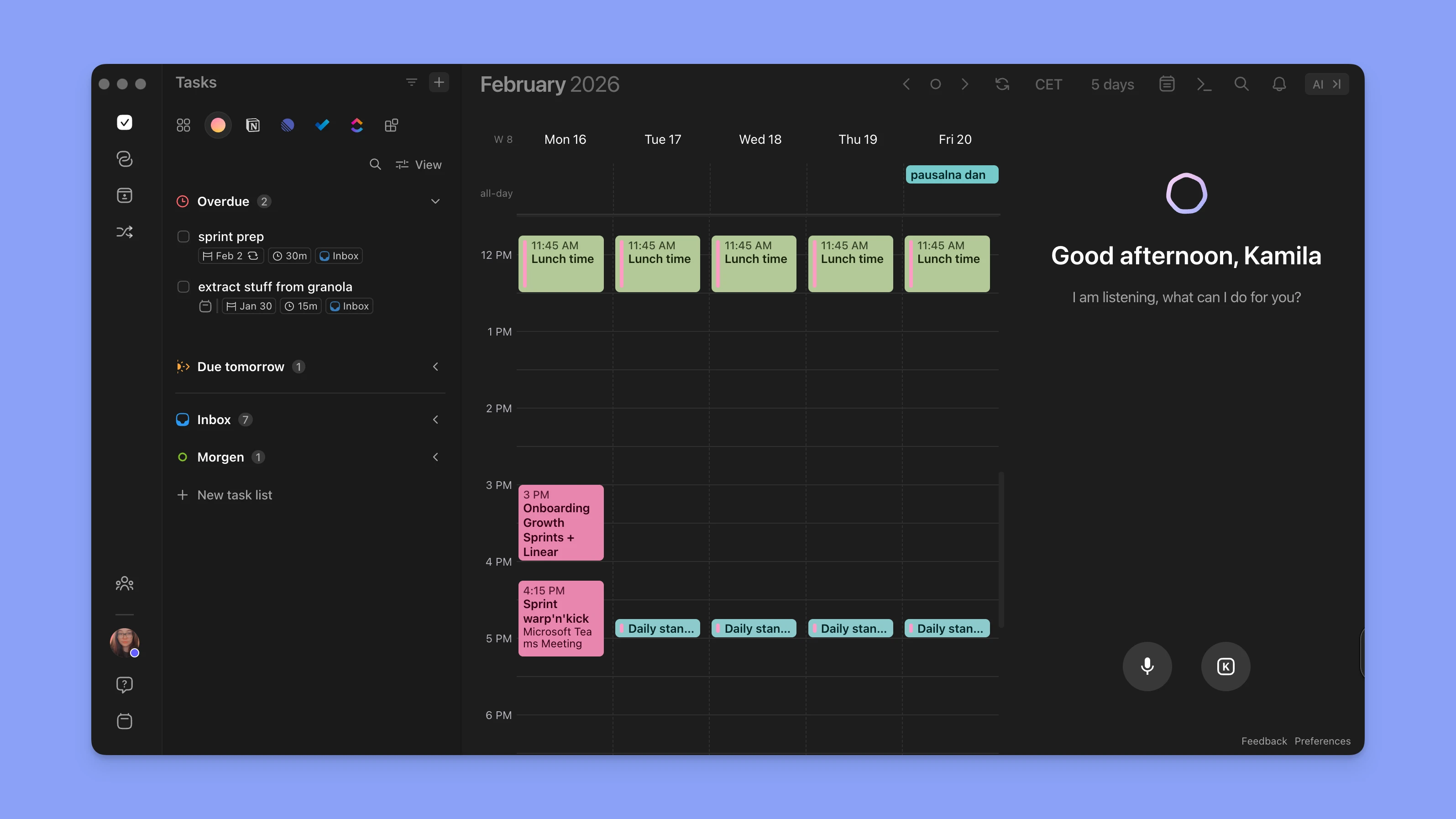 Morgen AI Planner — calendar view with tasks