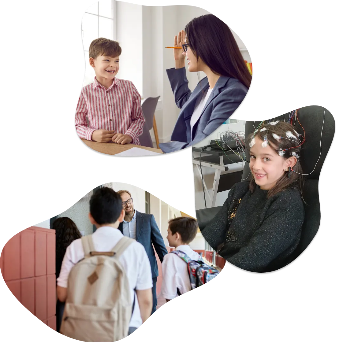Conjunto de imagens que mostra psicologia, neurofeedback e escola