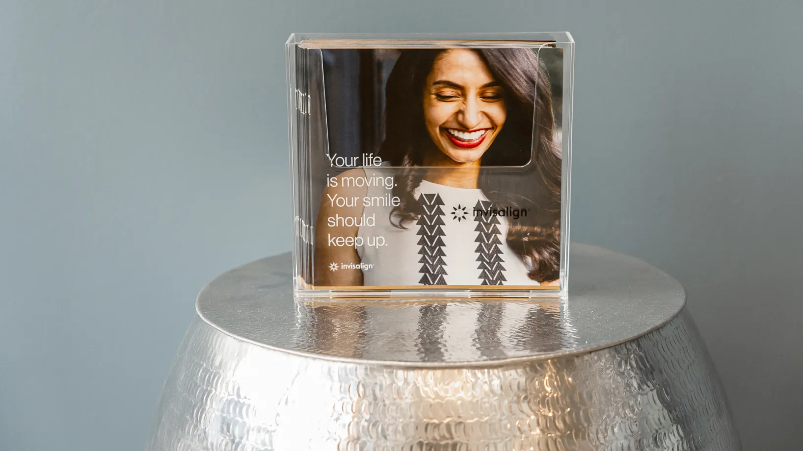 A clear box with a picture of a woman on it.