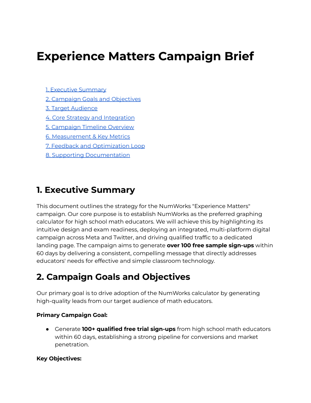 Experience Matters campaign brief