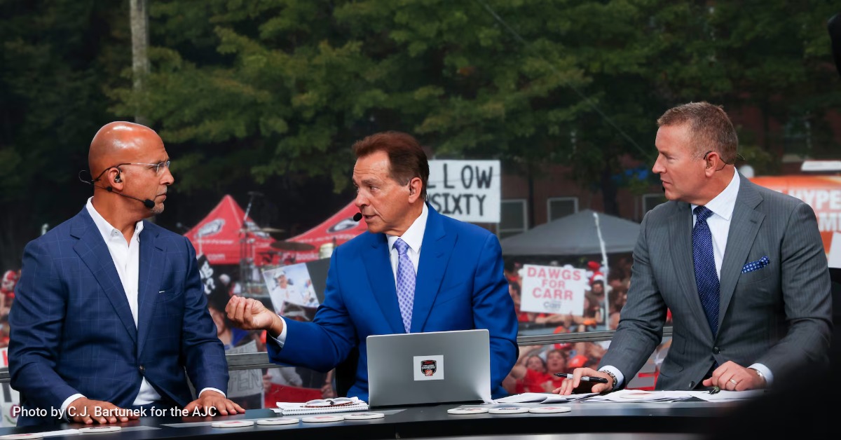 LSU head coach Brian Kelly talks to recruit Ryan Yaites during the Spring football game in Baton Rouge, La. Saturday, April 23, 2022. Photo by Matthew Hinton