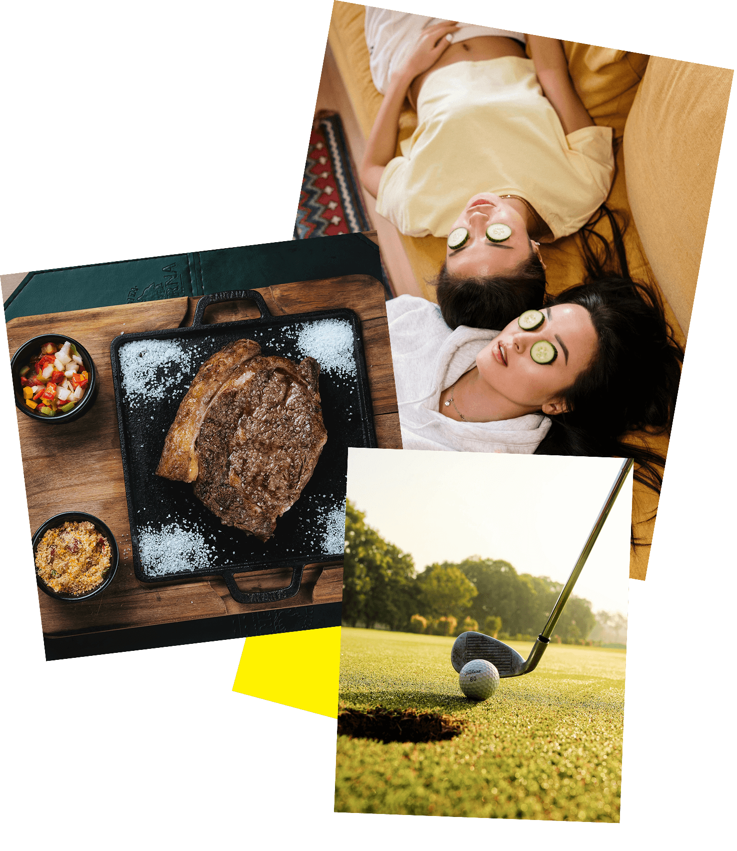 A collage showing self-care at home, a prepared meal, and outdoor recreation representing lifestyle prizes in the StillMe contest.
