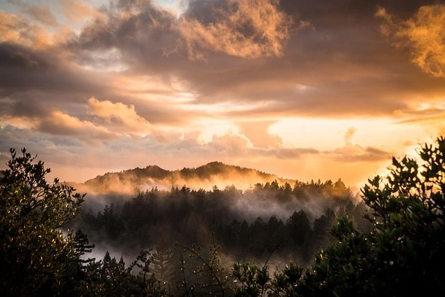 Golden hour sunset over the mountains.