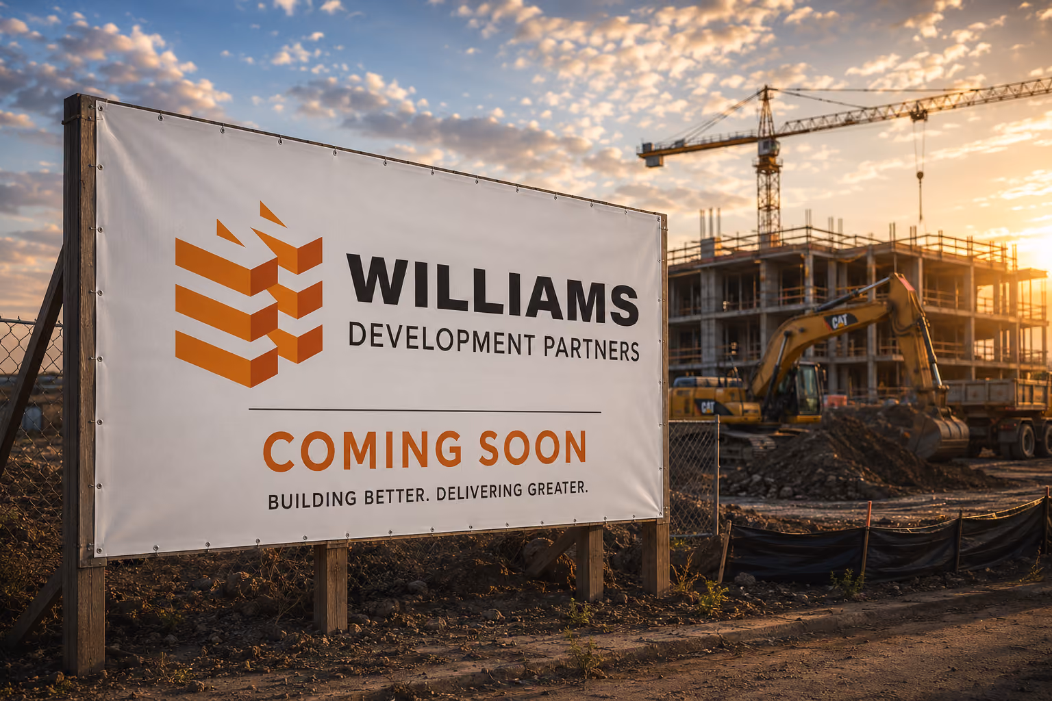 A construction sign with Williams Development Partners sign