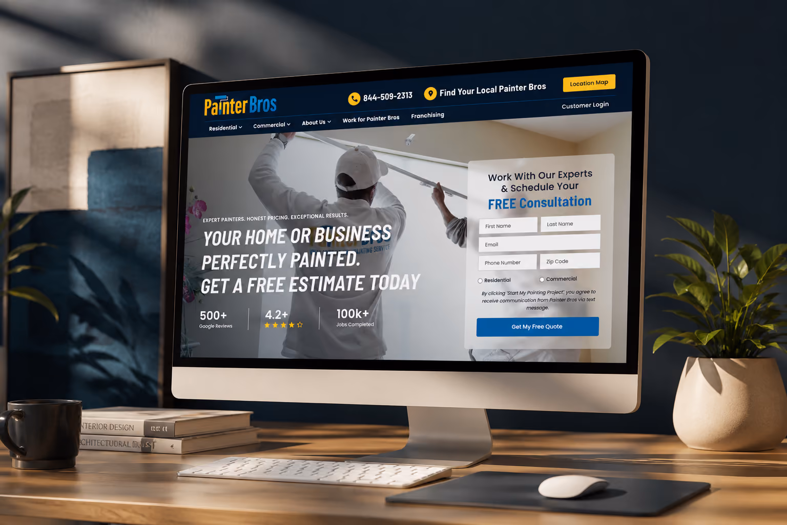 painter bros website in a desktop monitor
