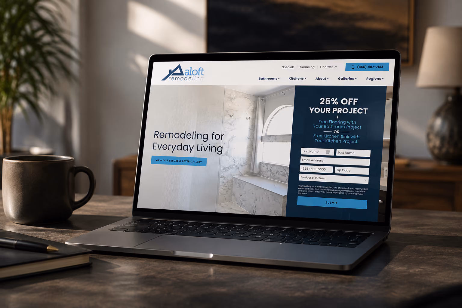 aloft remodeling website in a laptop