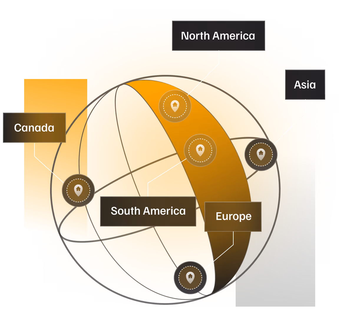 Higher levels Global presence Graphic with globe