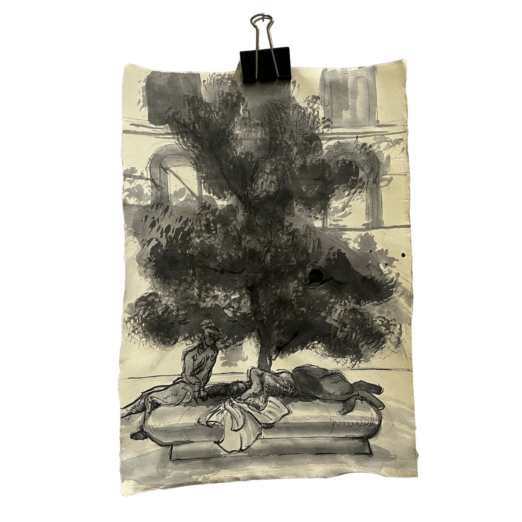 Painting Art by Yves Michael - a man sitting on a chair sunken in thought