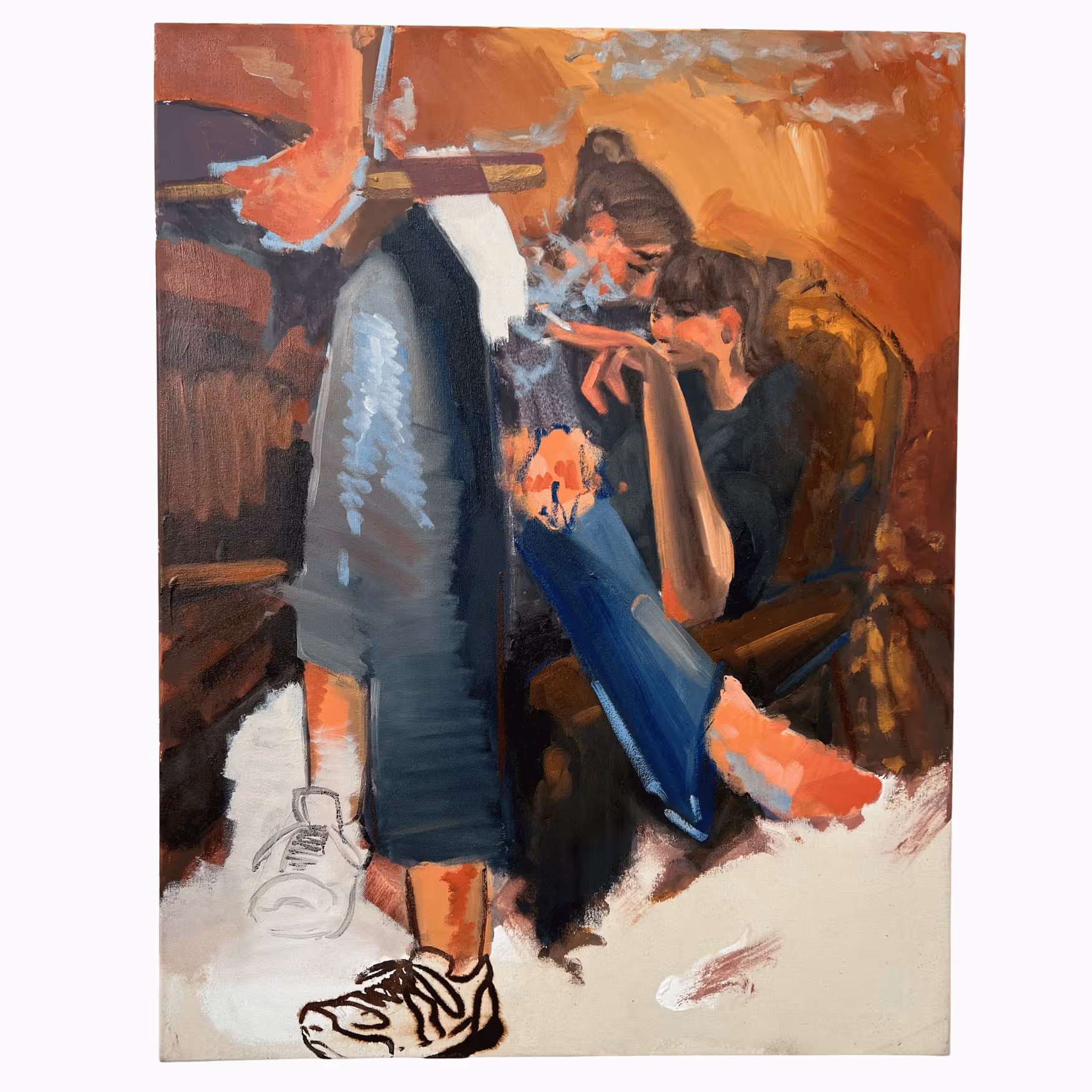 Painting Art by Yves Michael - a man sitting on a chair sunken in thought