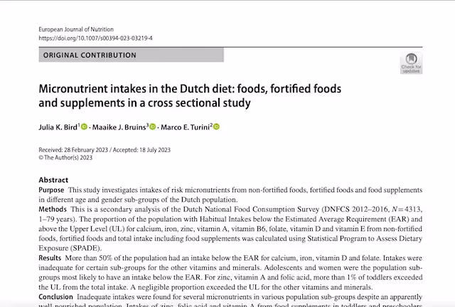 Screenshot wetenschappelijk document European Journal of Nutrition
