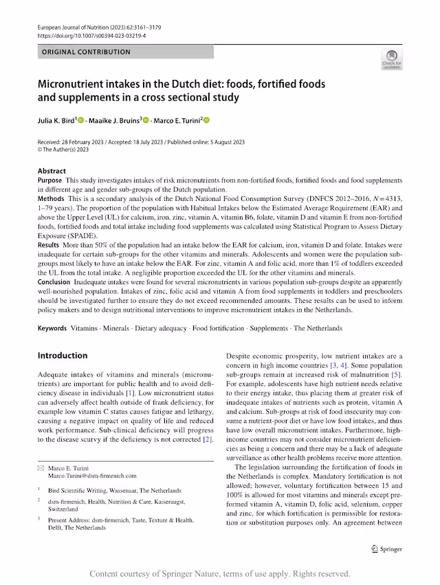 Pagina van onderzoek naar inname van micronutriënten in NL