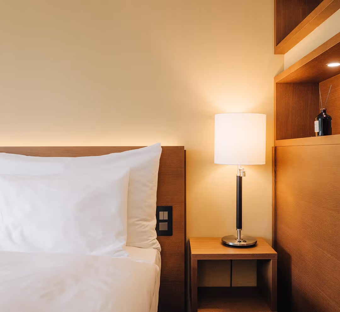 Hotel room with double bed
