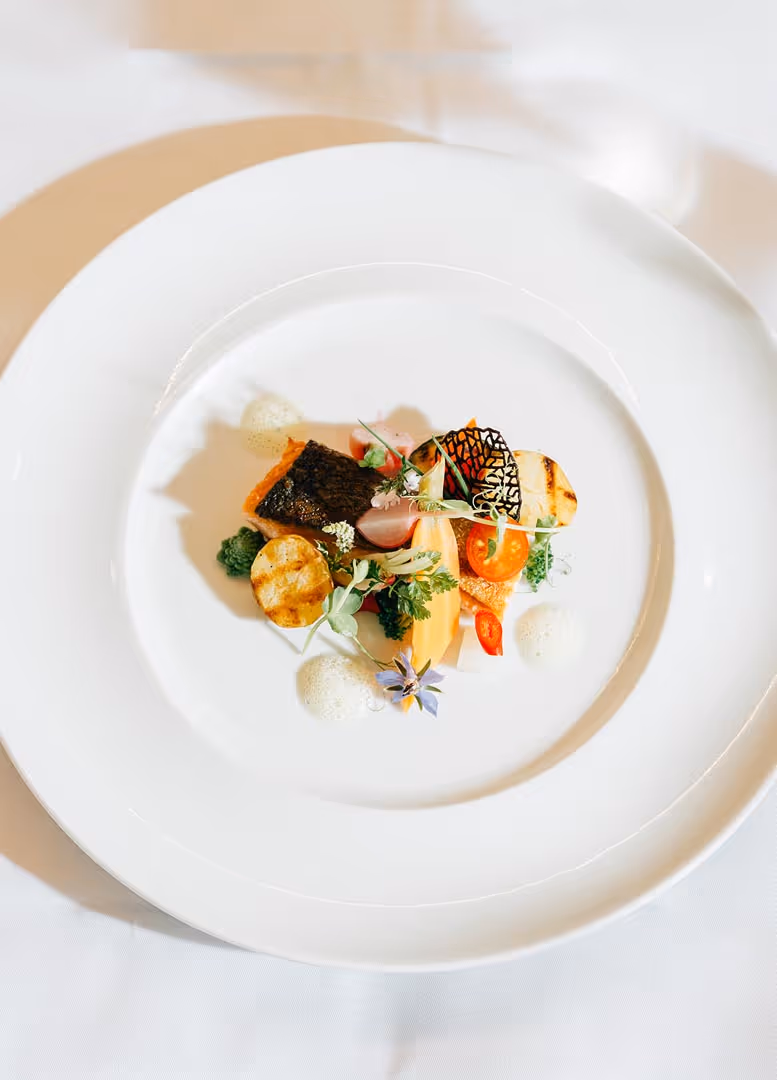 A dish with fish at Restaurant Delta on Lake Thun