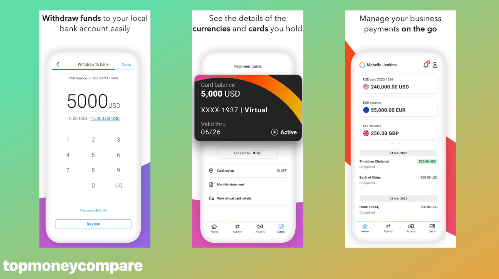 Payoneer’s mobile app is well reviewed 