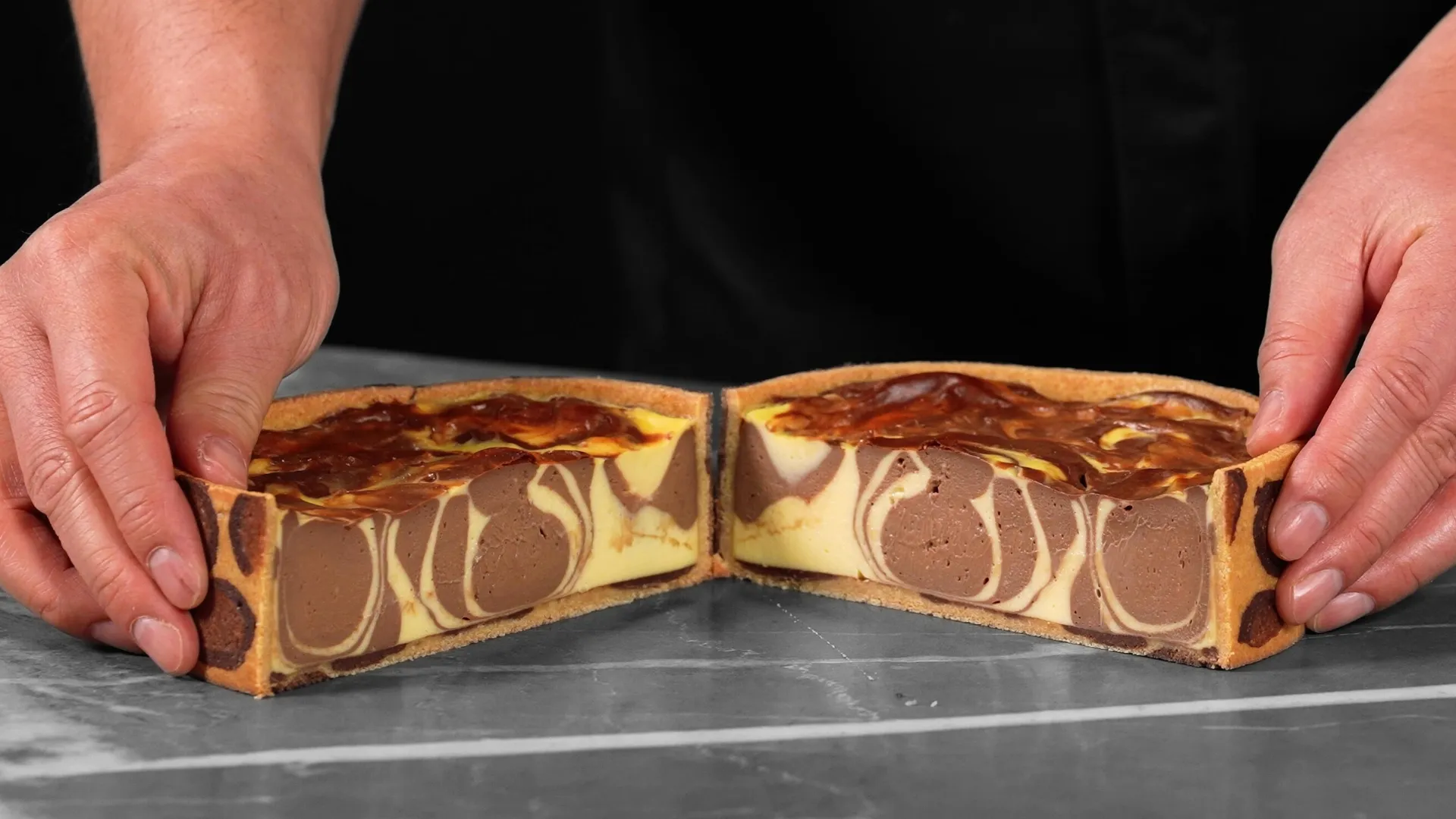 Marbled chocolate and tonka flan