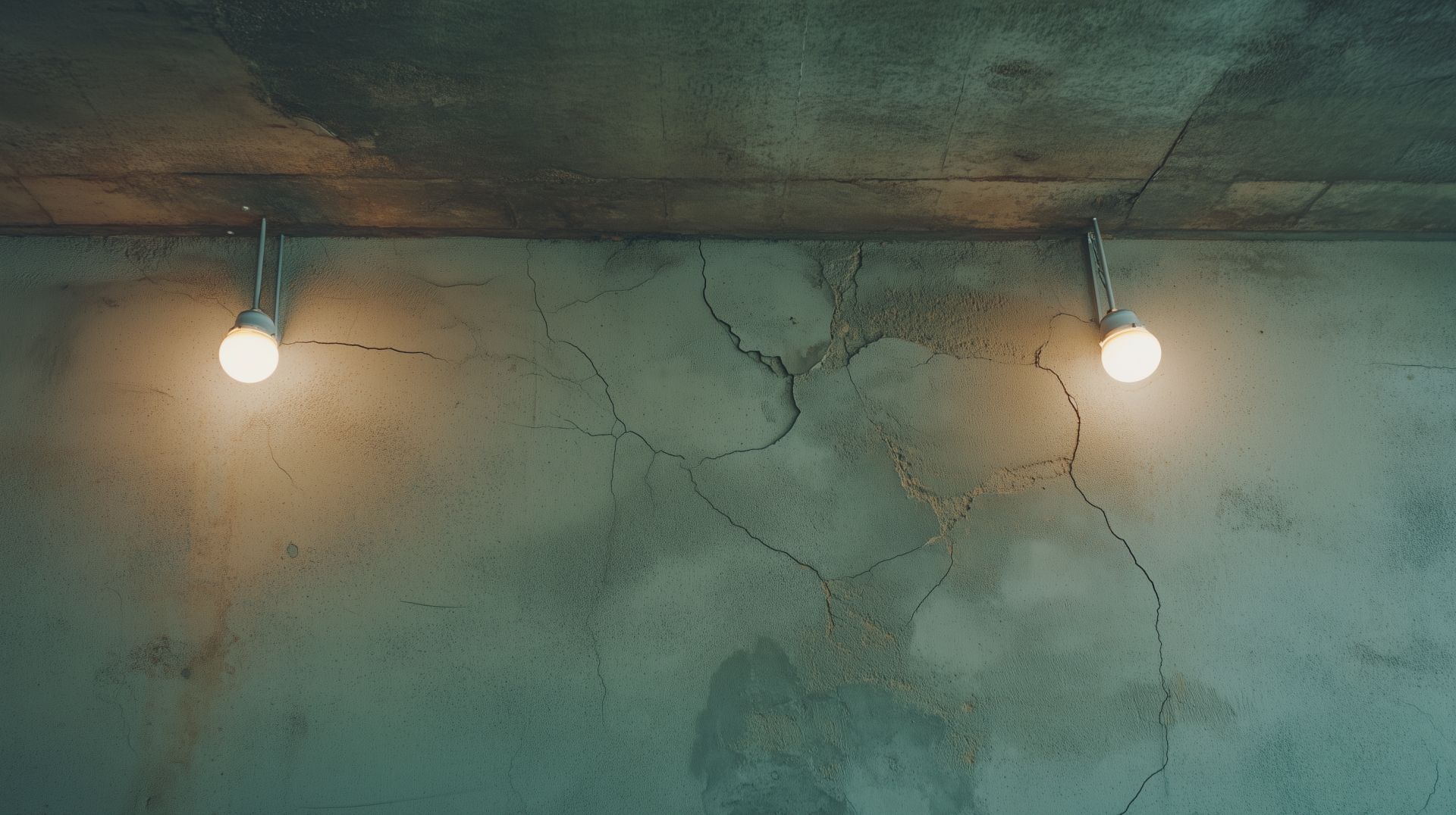 Visible cracks in a concrete wall and ceiling of a parking structure – damage analysis in Hamburg.