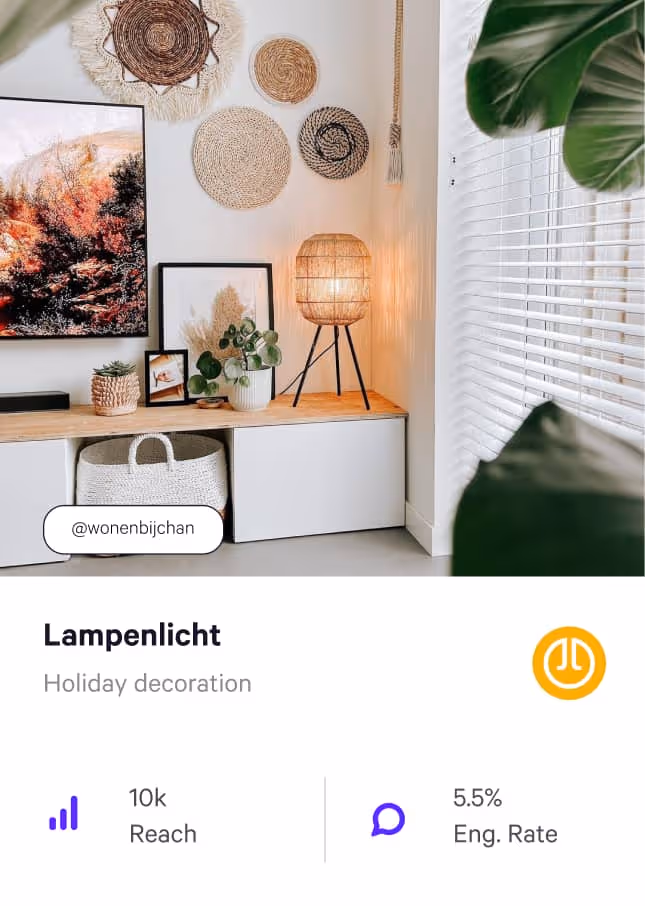 Influencer overview card showing name, reach and engagement rate