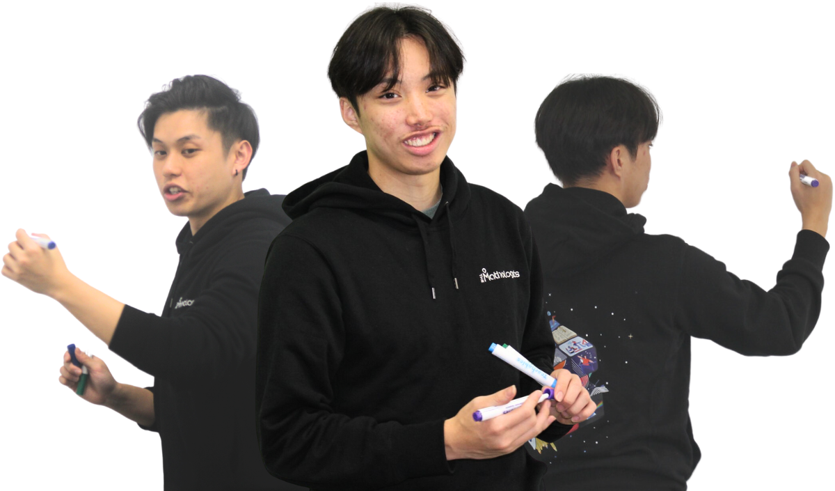 HSC maths tutor holding whiteboard marker in three different poses