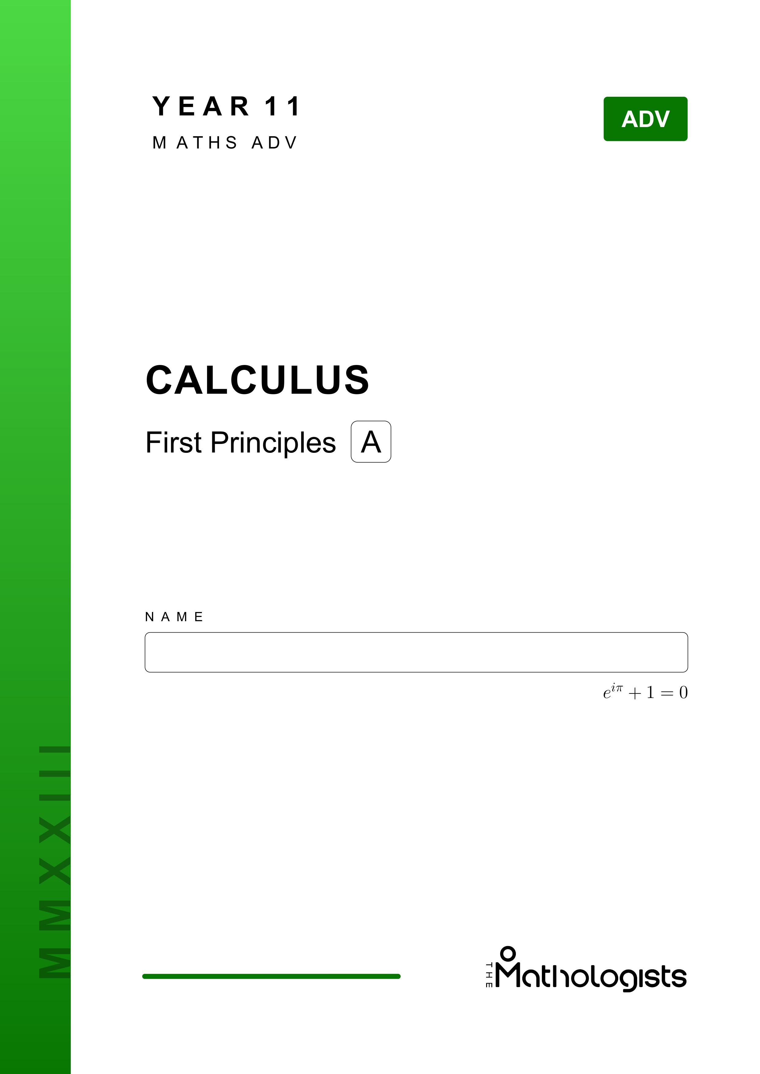 Front cover of HSC maths theory booklet for Year 11 Calculus