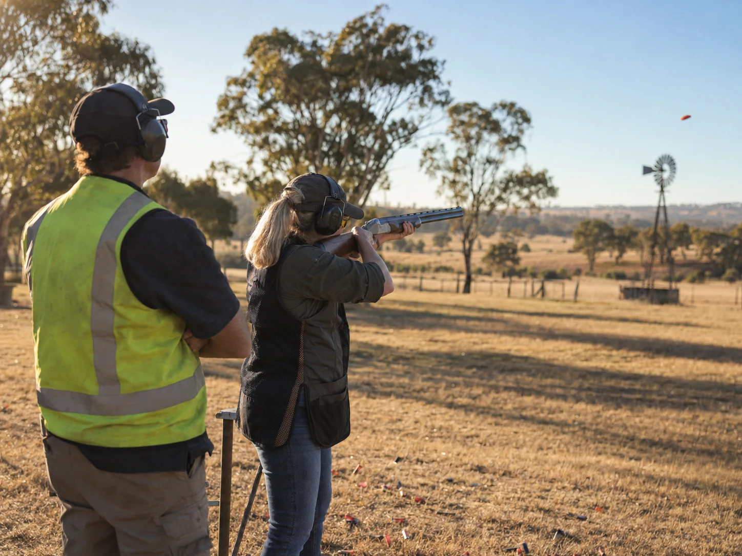Young shooter smiling while holding a double-barrel shotgun, representing youth participation in shooting sports and safe firearm handling at the range.