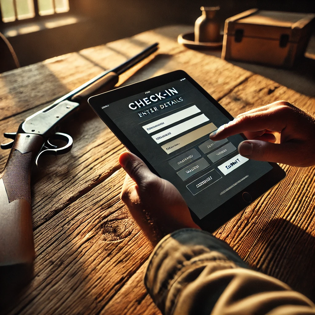 Member self-checking in at club kiosk and selecting daily shooting activity — SquadSpot