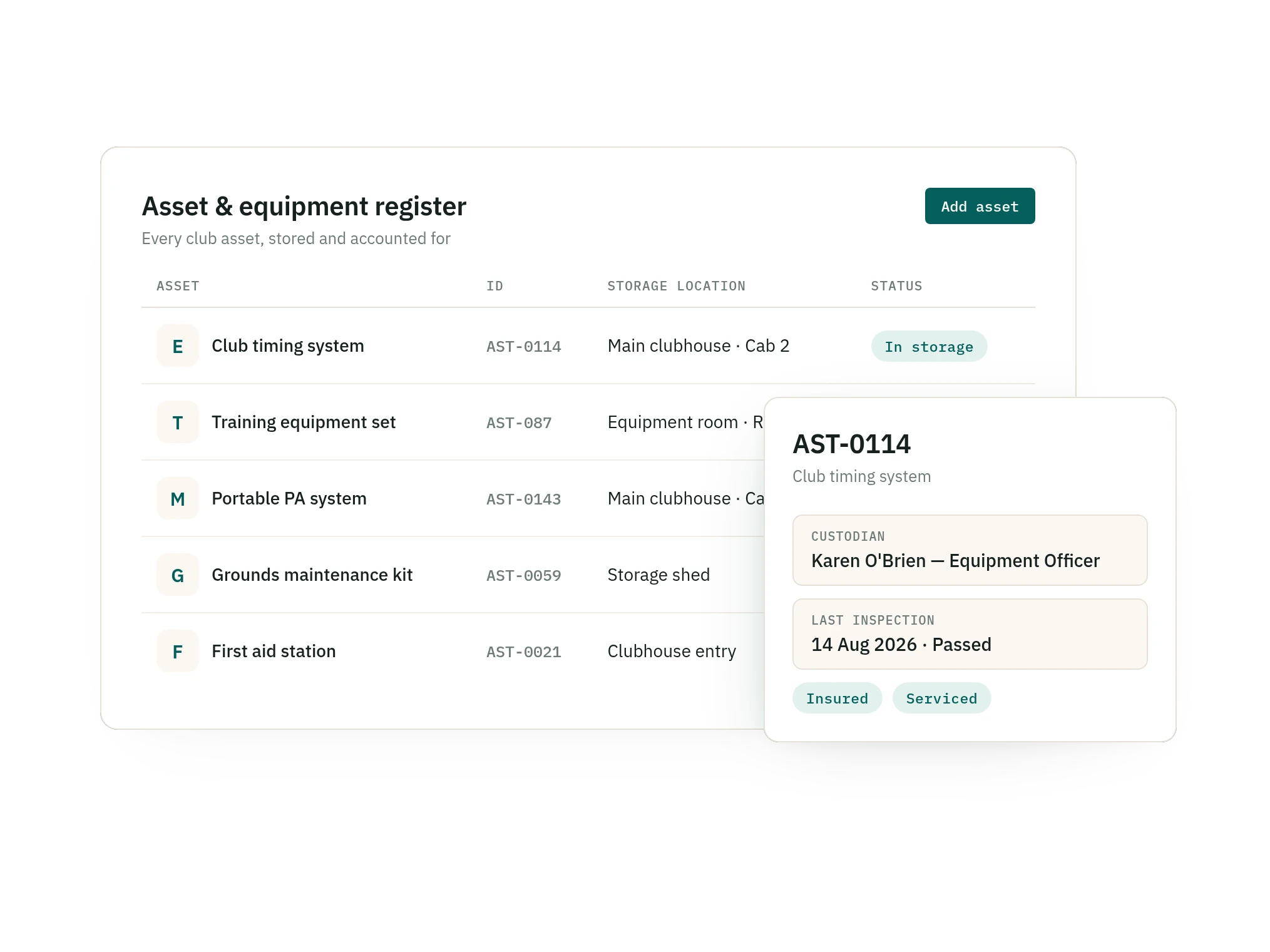 SquadSpot asset and equipment register