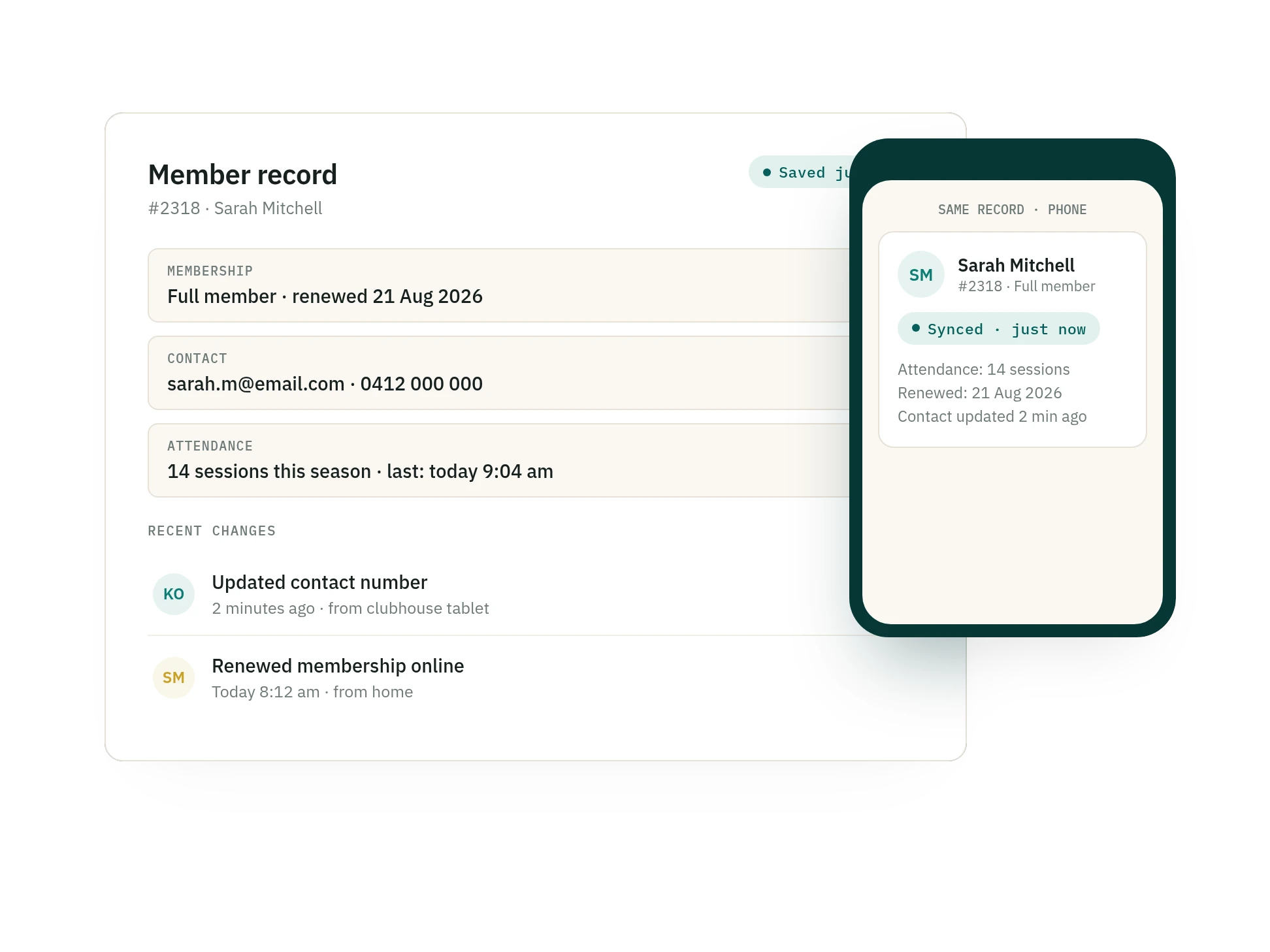 SquadSpot member record syncing in real time across devices