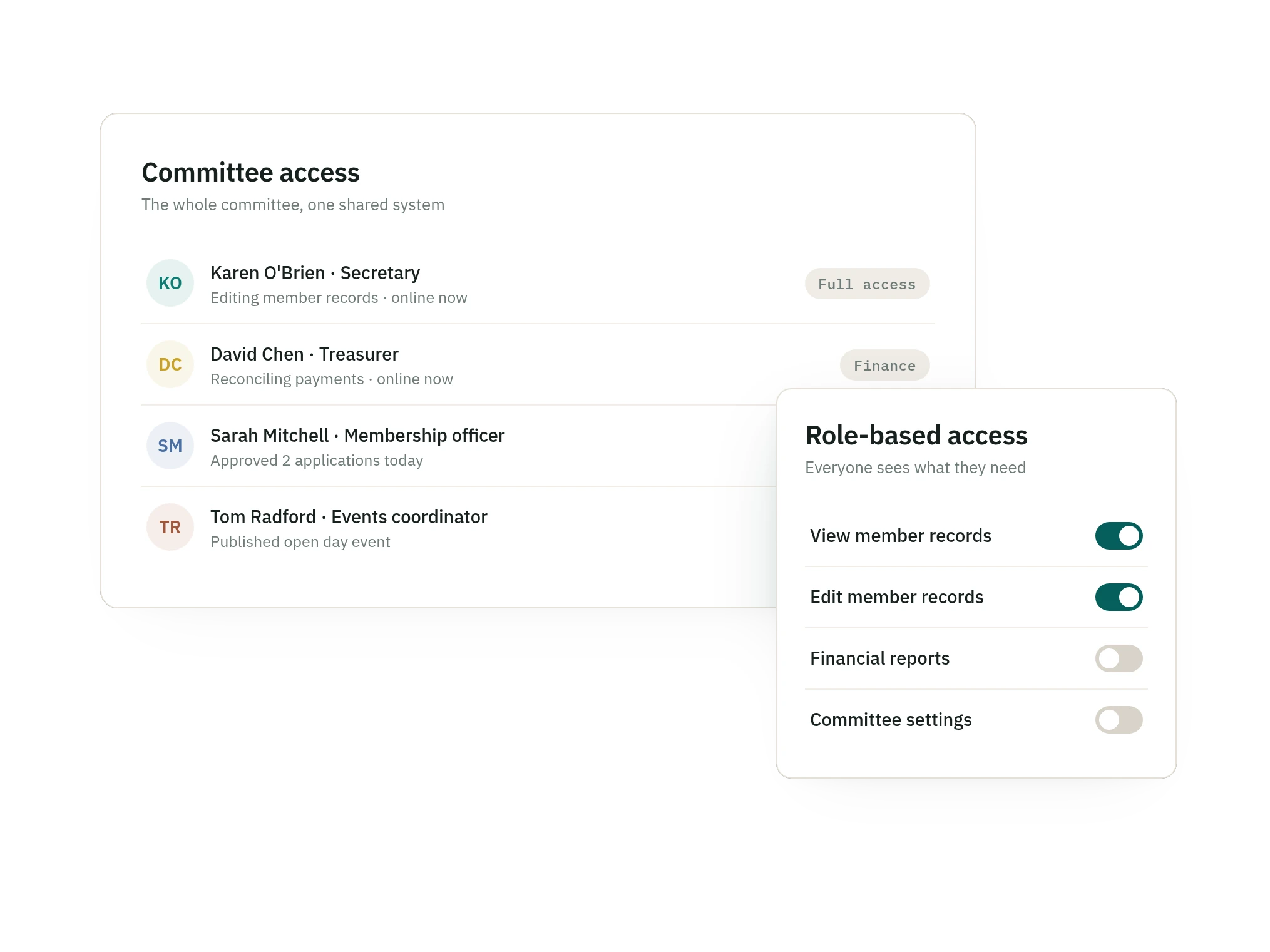 SquadSpot committee collaboration with role-based access
