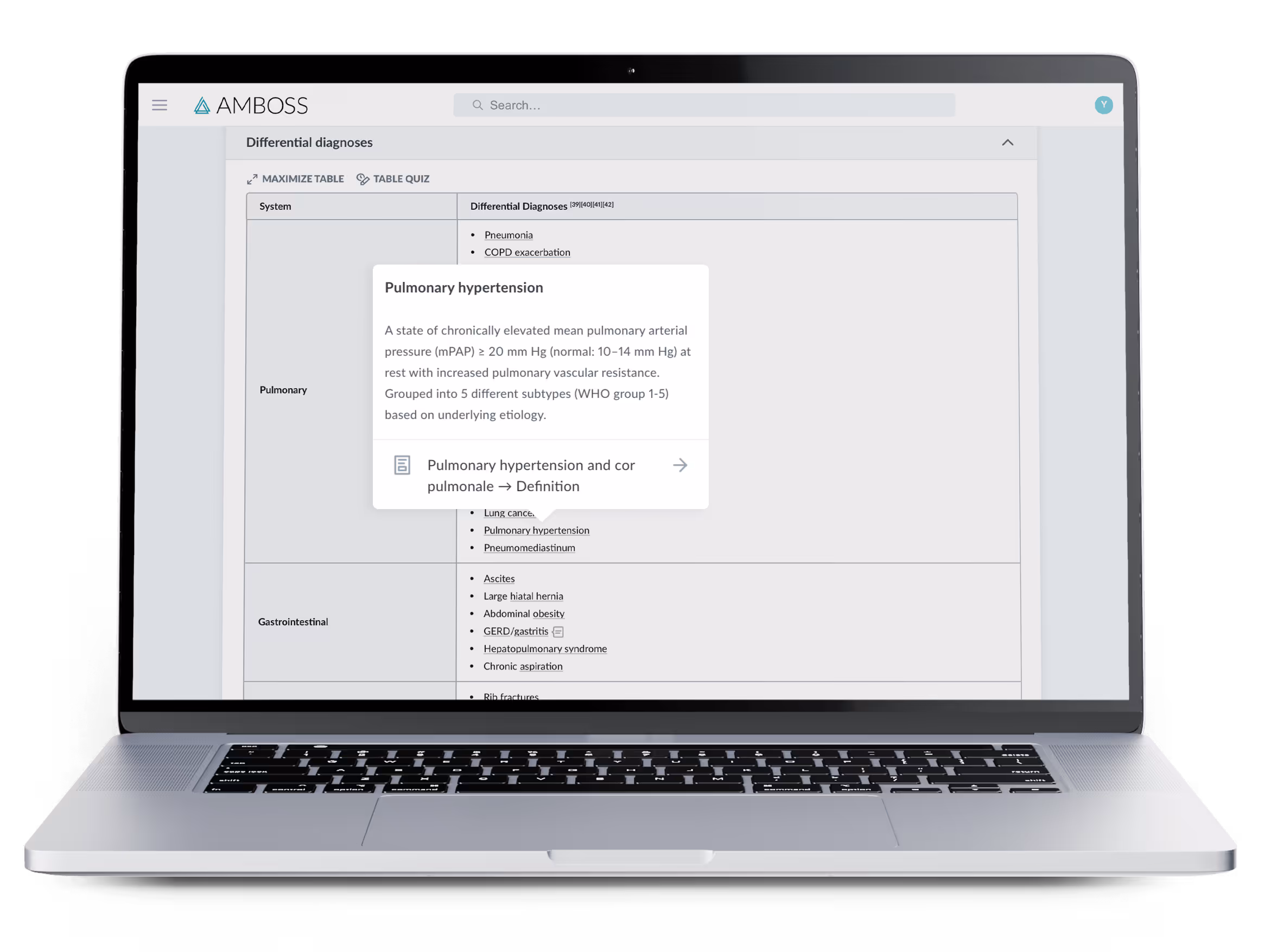 A computer with a Differential Diagnosis screenshot