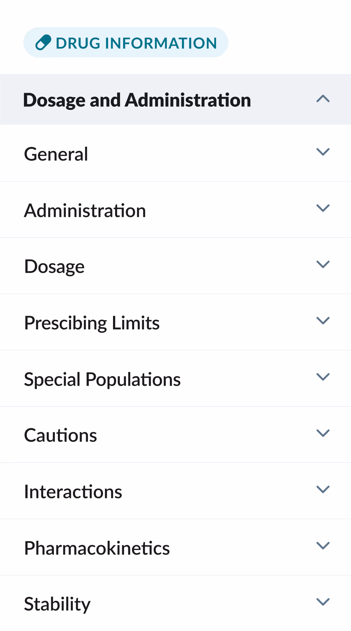 Drug information screenshot