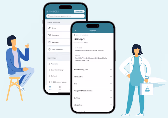 Illustration of two women and two smartphone showing the Drug Database