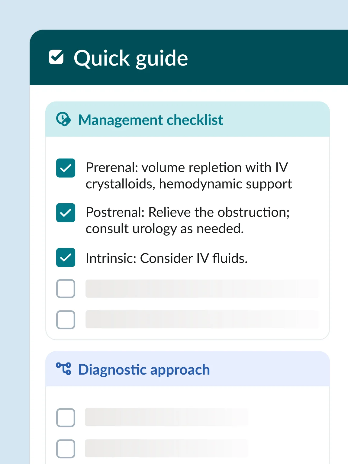 Interactive clinical management checklists for hospital workflow safety.