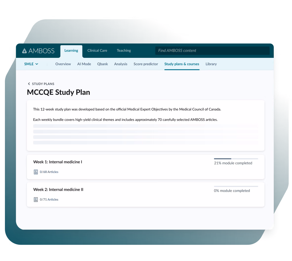 MCCQE Study Plan Screen