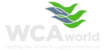 WCAworld logo with three stylized green and gray birds flying above the text.