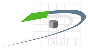 Logo featuring a 3D gray cube with a green and blue swoosh encircling it and the letters NAFL below.