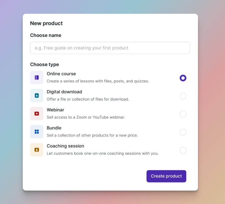 Instructions how to make a new product in Podia