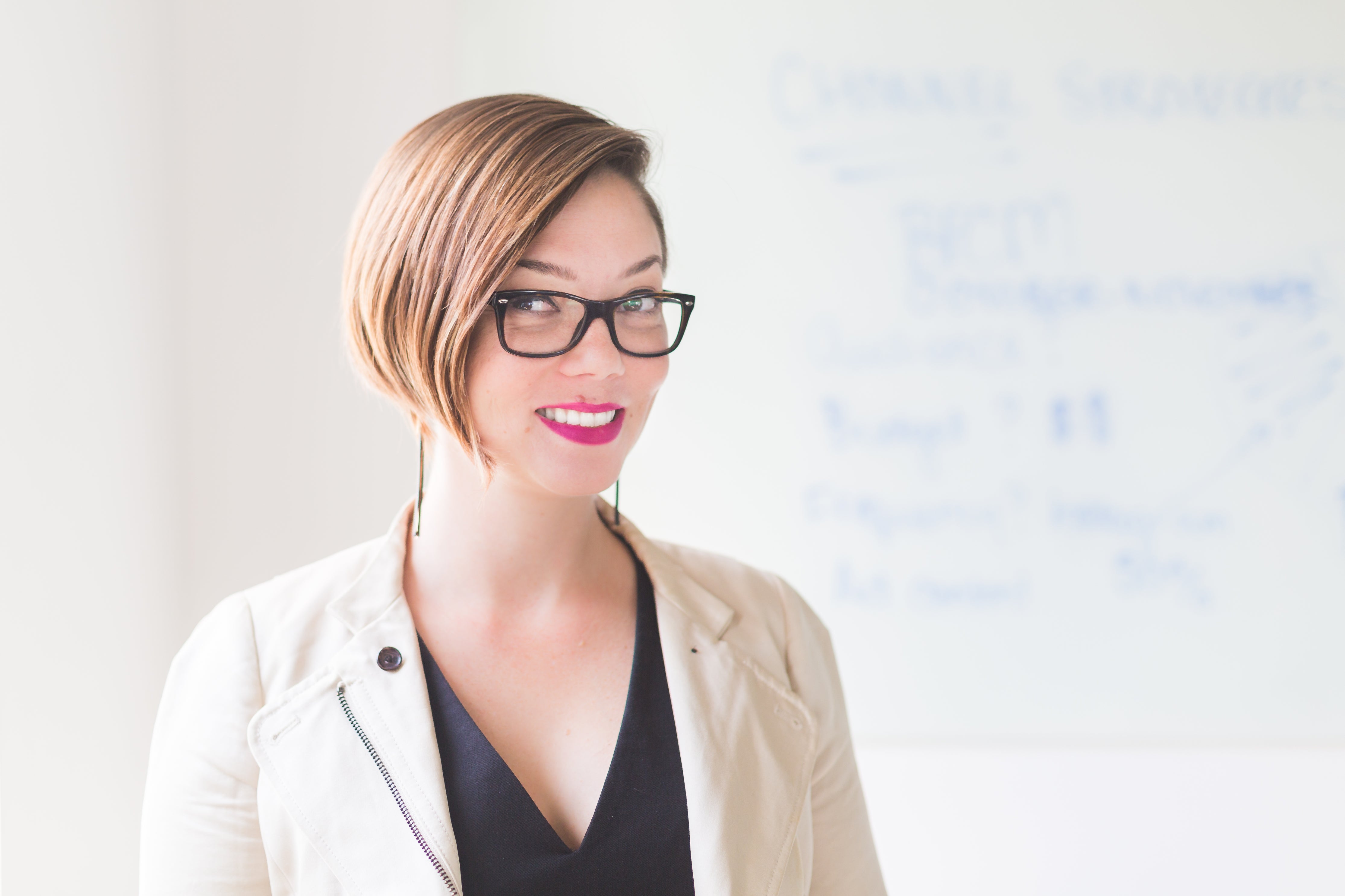 Corporate woman with the glasses smilling