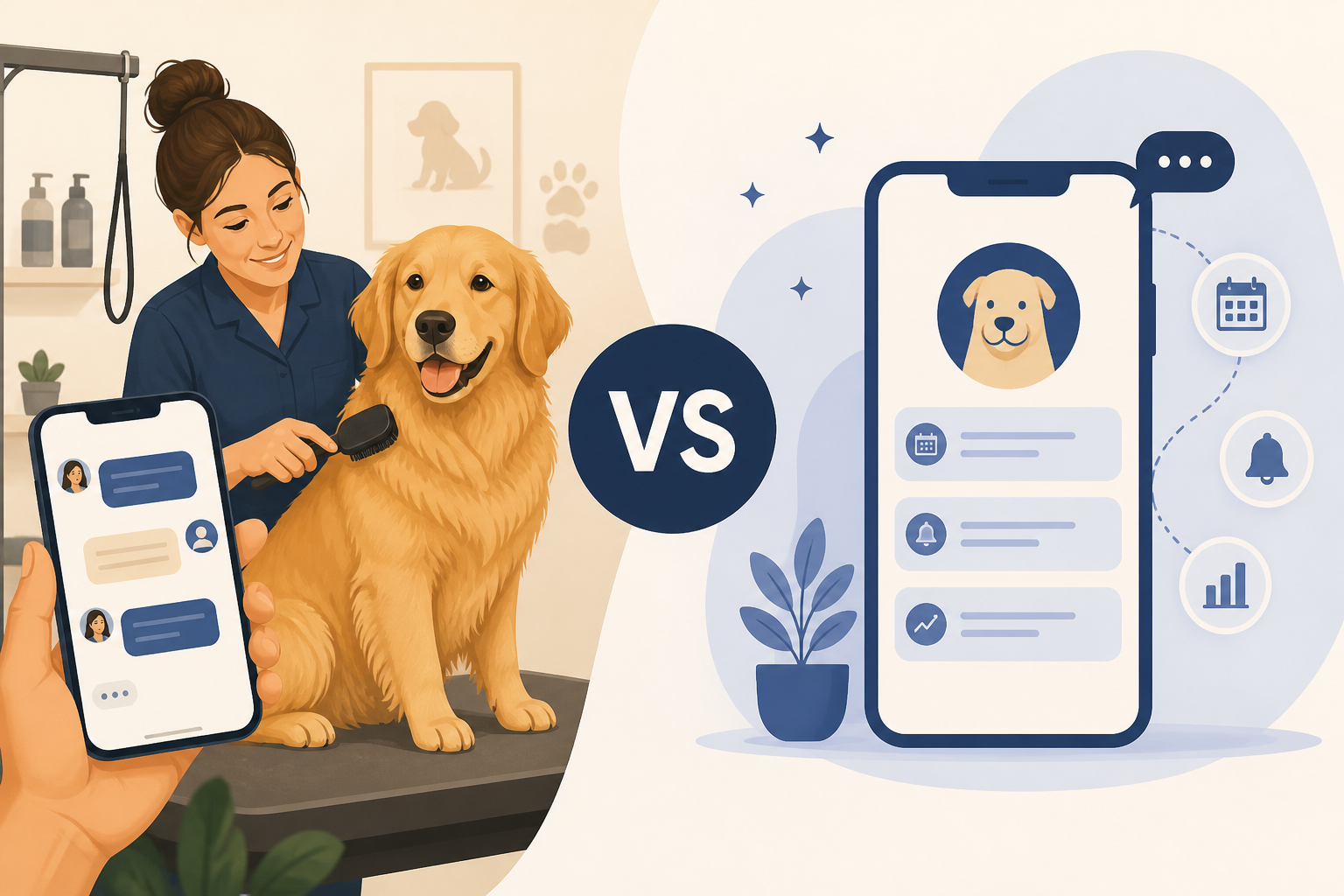 Teddy vs Talopet pet grooming software comparison illustration