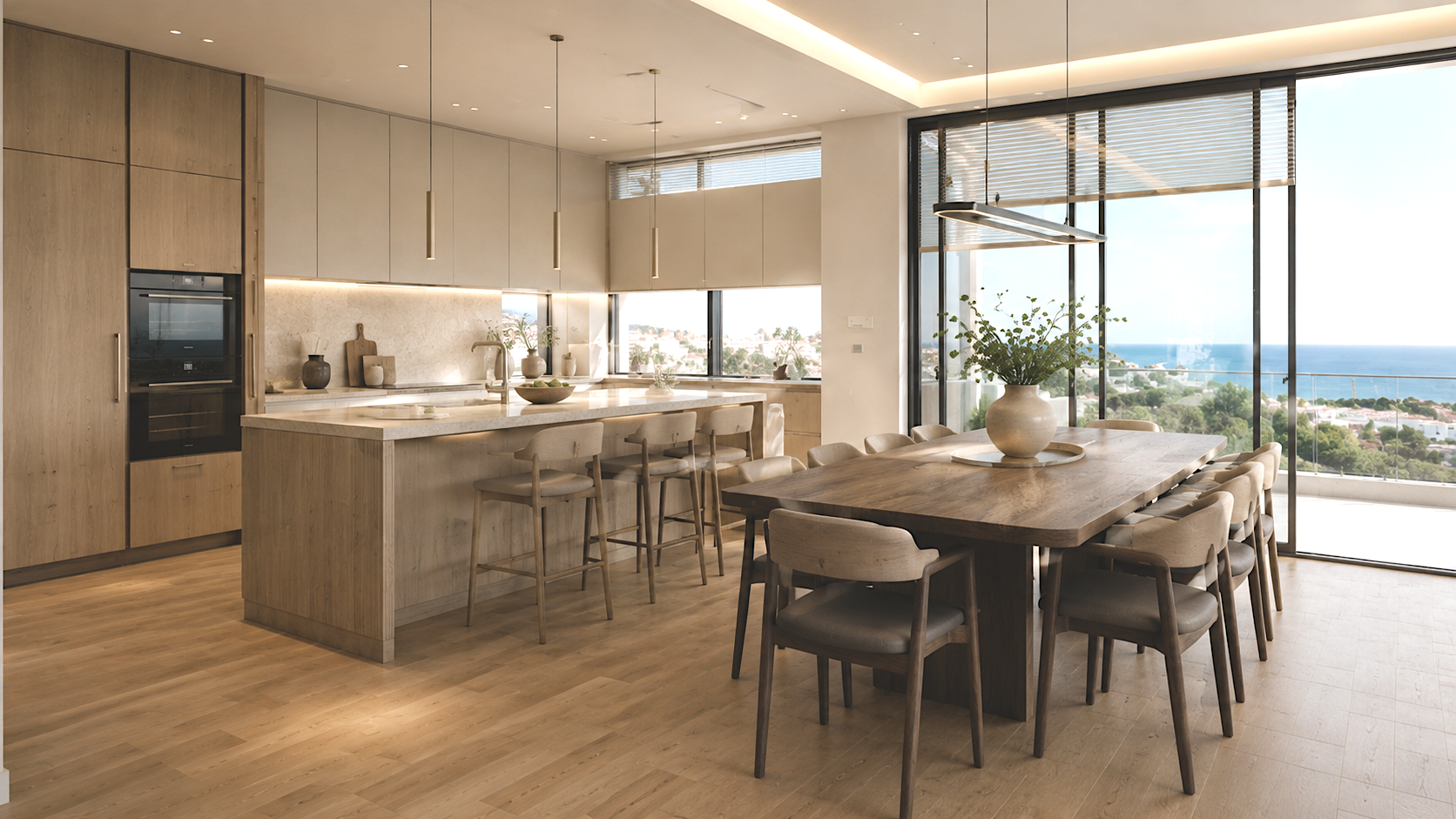 Marelle kitchen and dining CGI visualisation