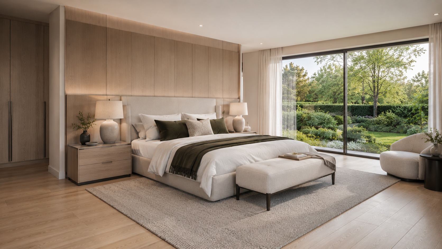 Saxon Square bedroom CGI marketing image showing calm family living