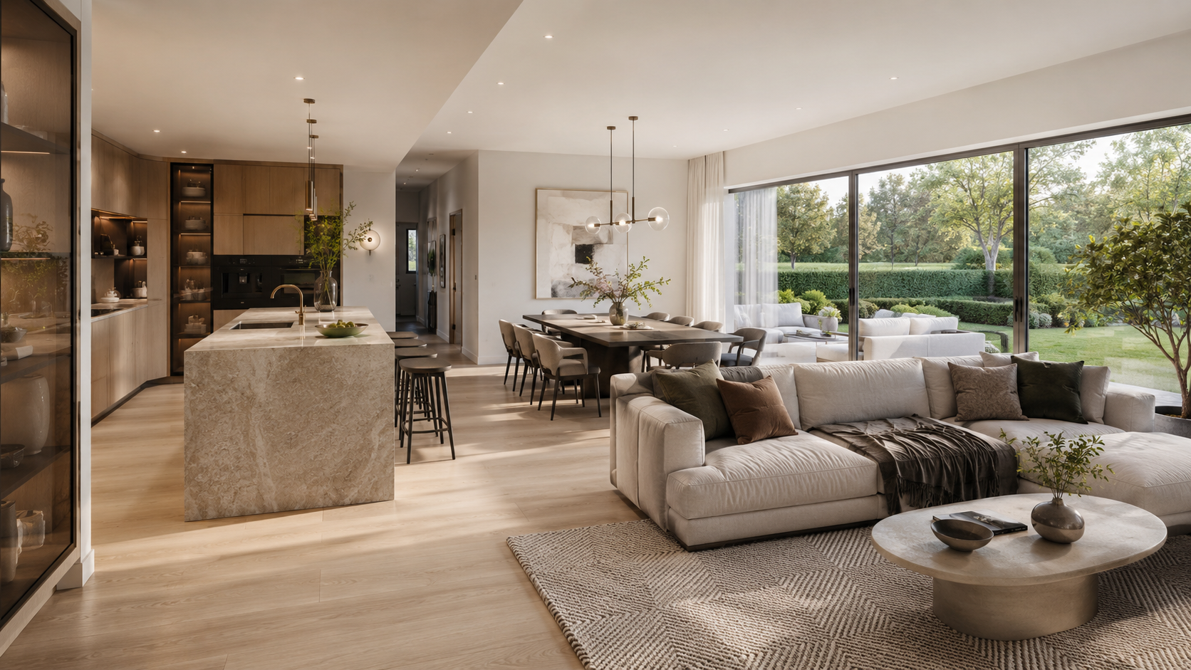 Saxon Square open plan kitchen and living CGI visualisation