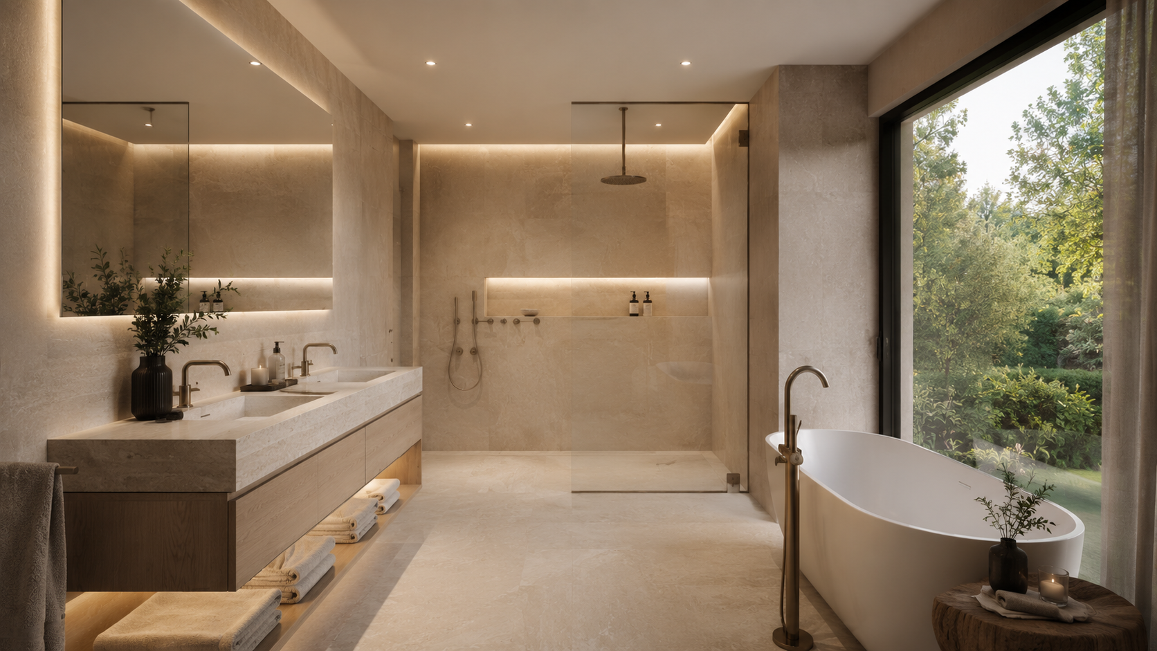 Saxon Square bathroom CGI visualisation showing contemporary materials and calm lighting