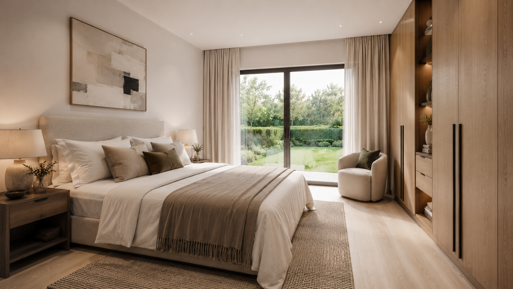 Saxon Square bedroom CGI visualisation showing calm private space