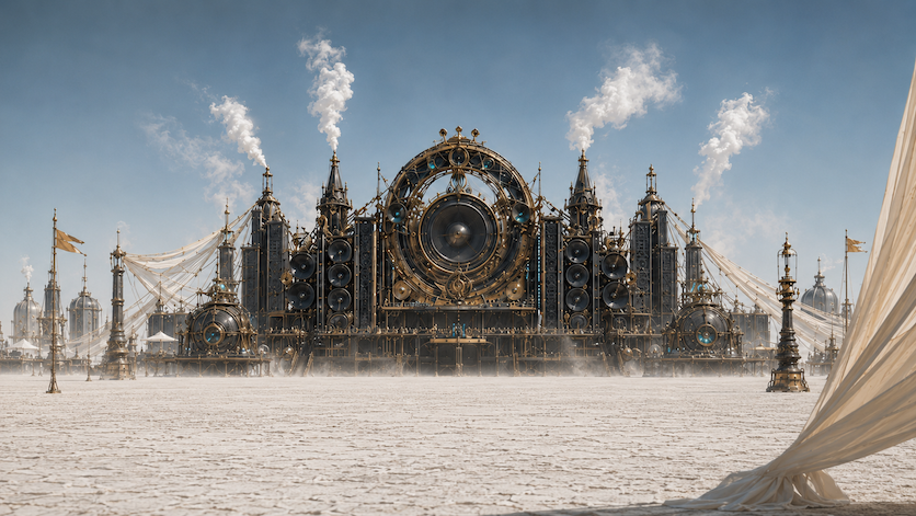 The Impossible stage set with Victorian machinery and future sound systems