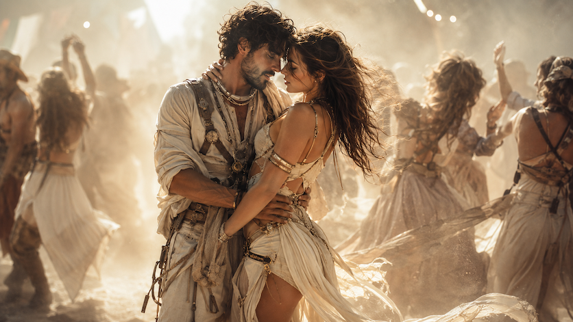 Dancing couple in the dust at The Impossible festival