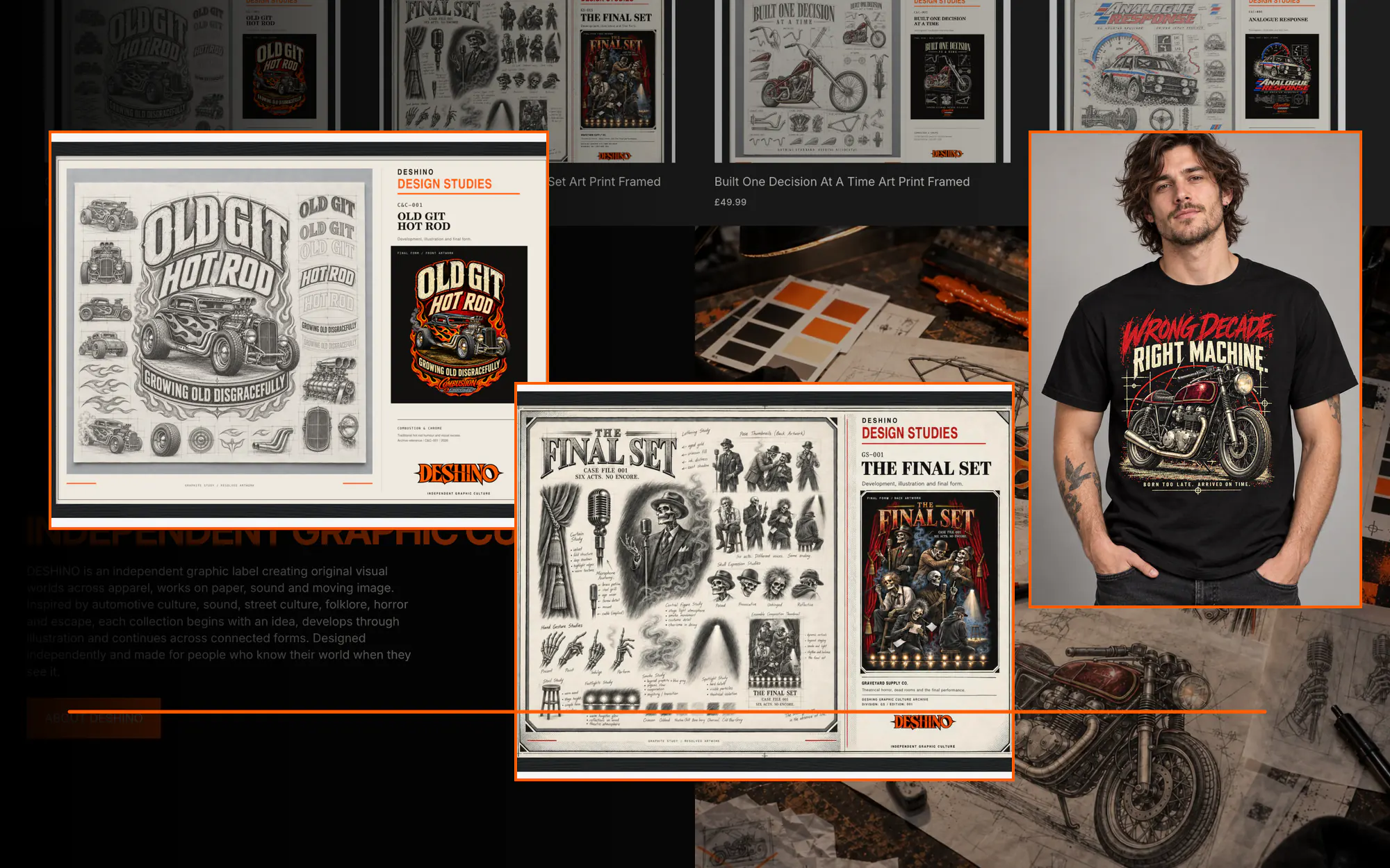 DESHINO design studies translated into framed art and apparel