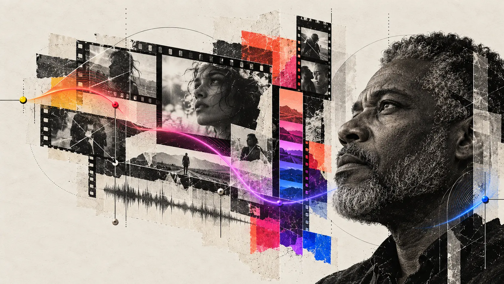 A film director selects and orchestrates image, performance, colour and sound